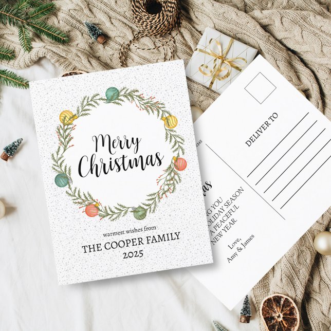 Merry Christmas Festive Wreath Holiday Postcard (Creator Uploaded)
