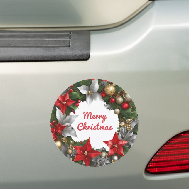 Merry Christmas Festive Wreath Modern Holiday  Car Magnet (In Situ)