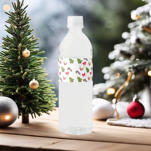 Merry Christmas Festive xmas Holiday Gift pattern Water Bottle Label