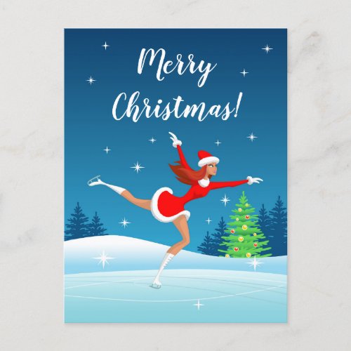 Merry Christmas Figure Skating Girl  Holiday Postcard