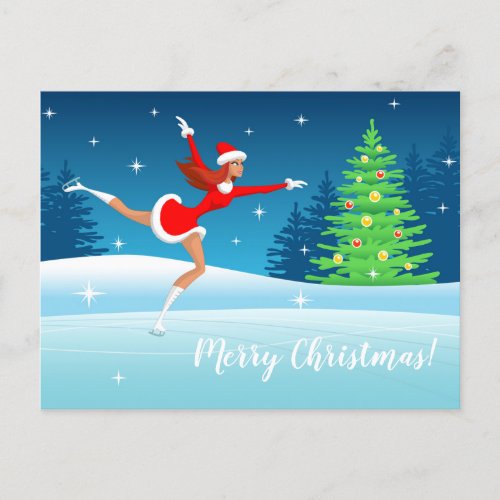 Merry Christmas Figure Skating Girl  Postcard