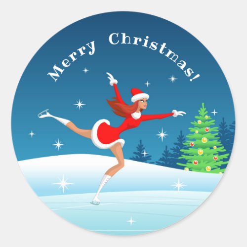 Merry Christmas Figure Skating Girl Sticker