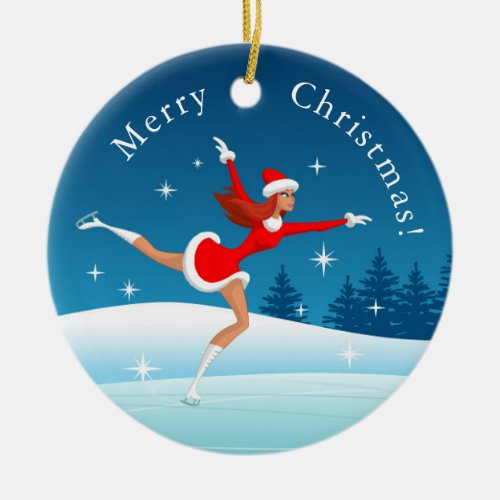 Merry Christmas Figure Skating Santa Girl Ornament