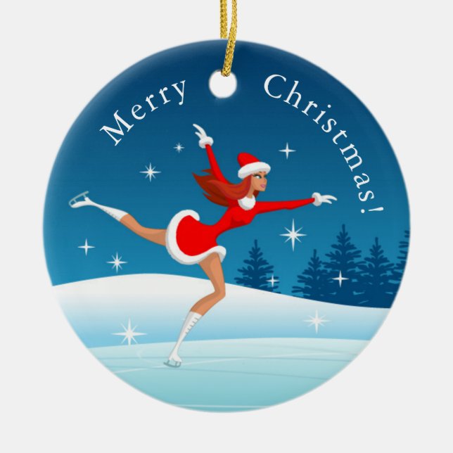 Merry Christmas Figure Skating Santa Girl Ornament (Front)