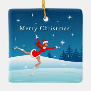 Merry Christmas Figure Skating Santa Girl Ornament