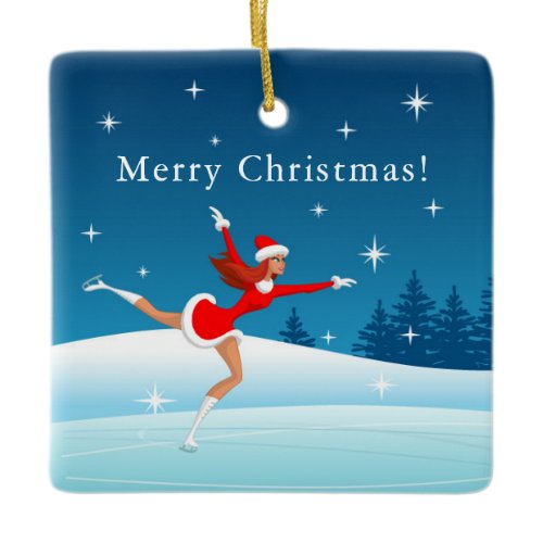 Merry Christmas Figure Skating Santa Girl Ornament