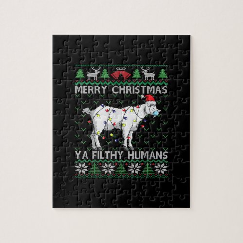 Merry Christmas Filthy Humans Goat Ugly Christmas Jigsaw Puzzle