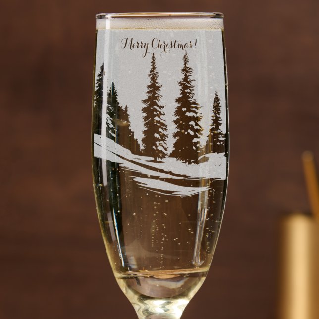 Merry Christmas  Fir trees on mountains  Champagne Flute (Creator Uploaded)