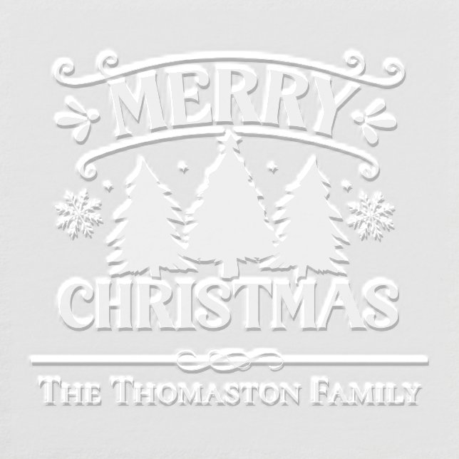 Merry Christmas Fir Trees Snowflakes Family Name Embosser (Design)