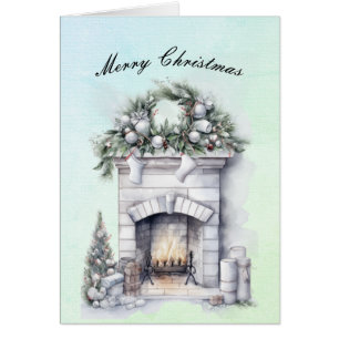Merry Christmas Fire Burning Hearth Cards