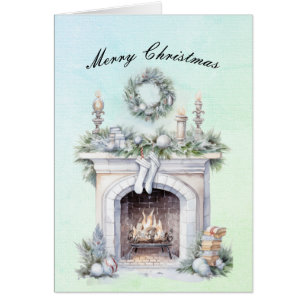 Merry Christmas Fire Burning Hearth Cards