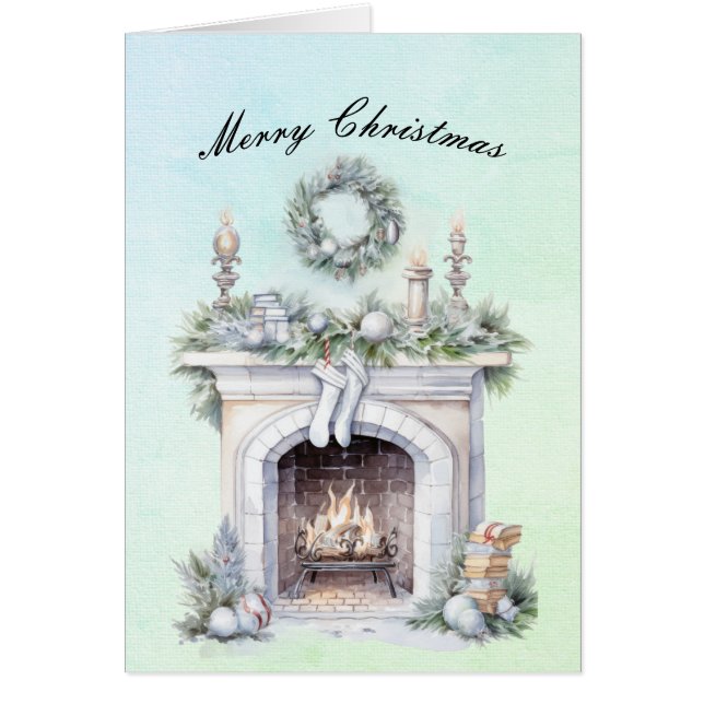 Merry Christmas Fire Burning Hearth Cards (Front)