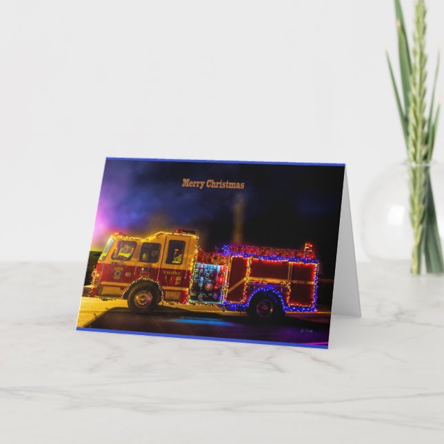 Merry Christmas Fire Engine Holiday Card (Front)