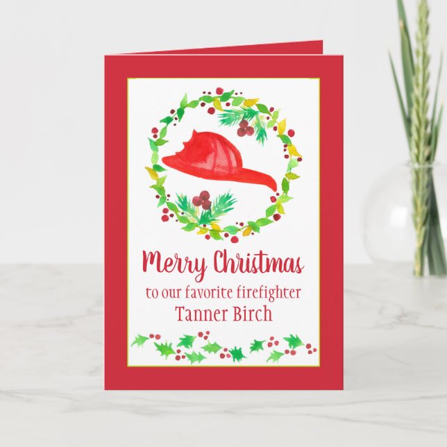 Merry Christmas Firefighter Custom Name Holiday  Card (Front)
