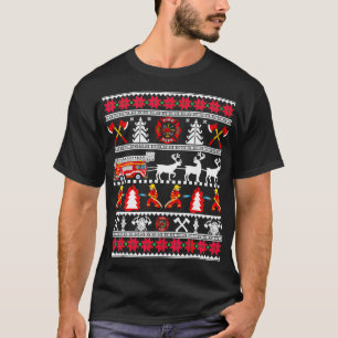 Merry Christmas Firefighter Fire Truck Fireman Ugl T-Shirt