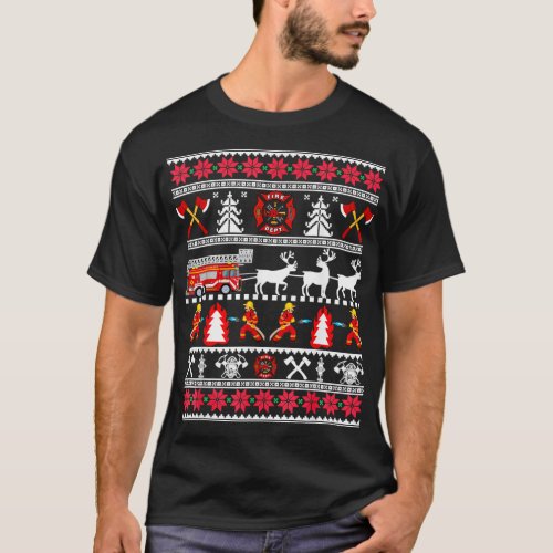 Merry Christmas Firefighter Fire Truck Fireman Ugl T_Shirt