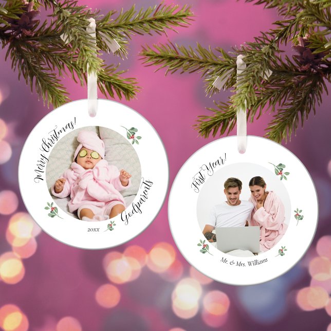 Merry Christmas First Year Godparents Ceramic Ornament (Creator Uploaded)