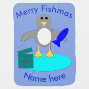 Merry Christmas Fishing Penguin Baby Blanket