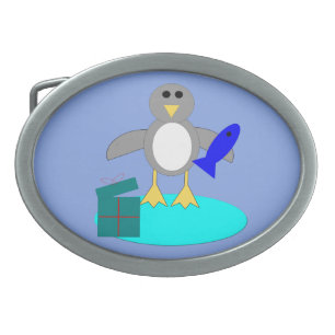 Merry Christmas Fishing Penguin Belt Buckle