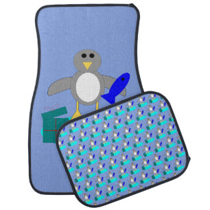 Merry Christmas Fishing Penguin Car Mat Set