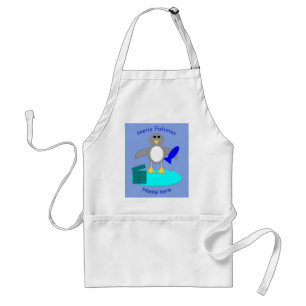 Merry Christmas Fishing Penguin Cooking Apron