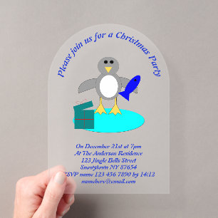 Merry Christmas Fishing Penguin Custom Acrylic Invitations