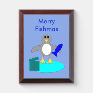 Merry Christmas Fishing Penguin Custom Award Plaque