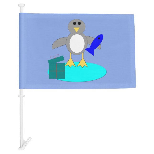 Merry Christmas Fishing Penguin Custom Car Flag (Front)