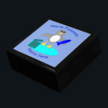 Merry Christmas Fishing Penguin Custom Gift Box<br><div class="desc">This awesome gift box features a cute little gray and white penguin with beady black eyes and yellow beak and feet. The penguin is holding a big blue fish with one flipper and standing on a pale blue lump of ice. There is an open present next to the penguin complete...</div>