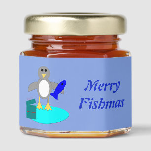 Merry Christmas Fishing Penguin Custom Honey Jar Favors