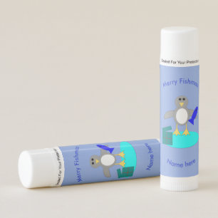 Merry Christmas Fishing Penguin Custom Lip Balm