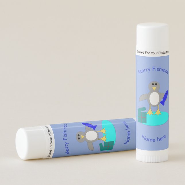 Merry Christmas Fishing Penguin Custom Lip Balm (Front)