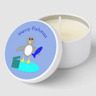 Merry Christmas Fishing Penguin Custom Mini Candle Favors