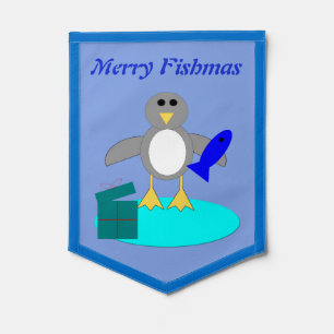 Merry Christmas Fishing Penguin Custom Pennant