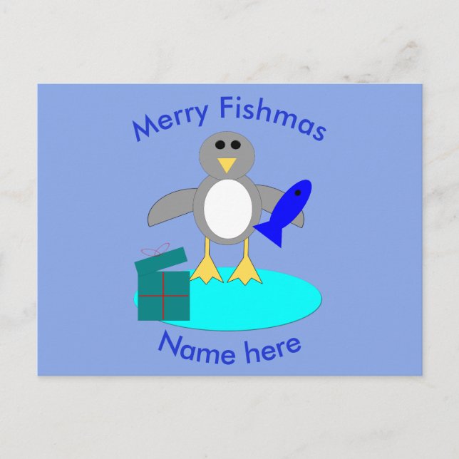 Merry Christmas Fishing Penguin Custom Postcard (Front)