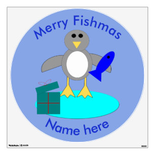 Merry Christmas Fishing Penguin Custom Wall Decal