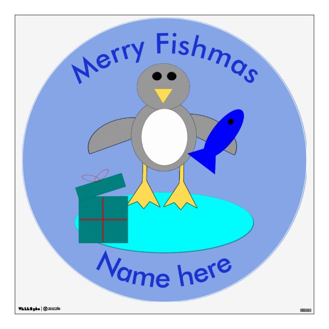Merry Christmas Fishing Penguin Custom Wall Decal (Front)