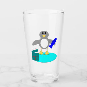 Merry Christmas Fishing Penguin Glass