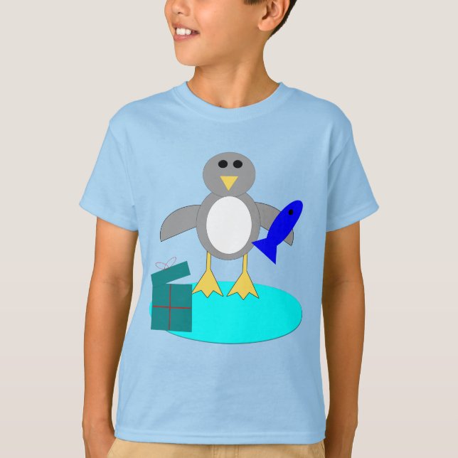 Merry Christmas Fishing Penguin Kids T Shirt (Front)