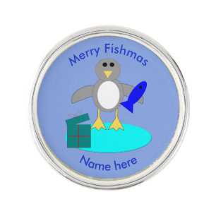 Merry Christmas Fishing Penguin Lapel Pin