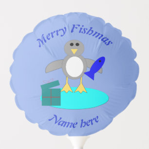Merry Christmas Fishing Penguin Personalized Balloon