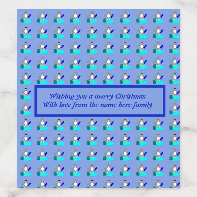 Merry Christmas Fishing Penguin Personalized Envelope Liner (Design)