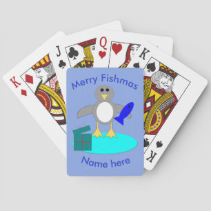 Merry Christmas Fishing Penguin Playing cards