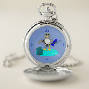 Merry Christmas Fishing Penguin Pocket Watch