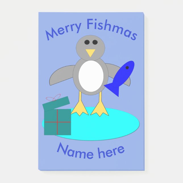 Merry Christmas Fishing Penguin Post it notes Pad (Front)