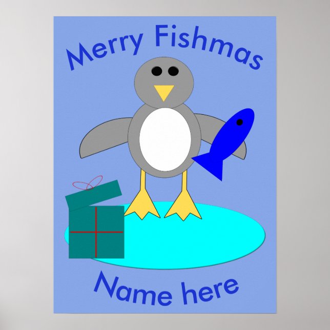 Merry Christmas Fishing Penguin Poster (Front)
