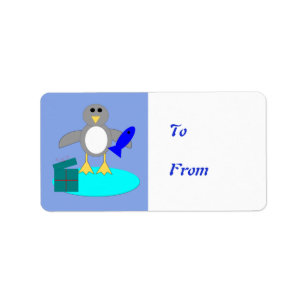 Merry Christmas Fishing Penguin Present Tag Labels