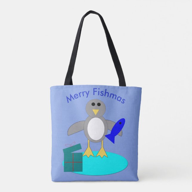 Merry Christmas Fishing Penguin Tote Bag (Back)