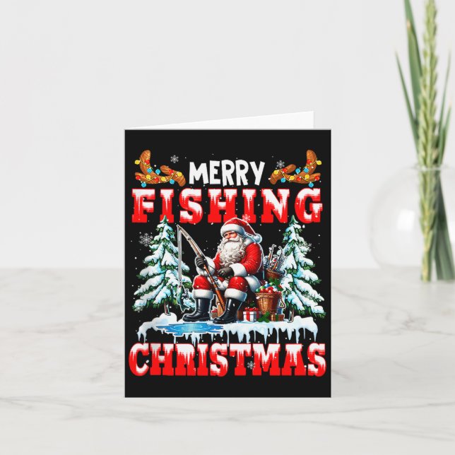 Merry Christmas Fishing Santa Colorful Costume Srt Card (Front)