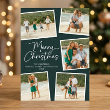 Merry Christmas Five Photo Collage Forest Green